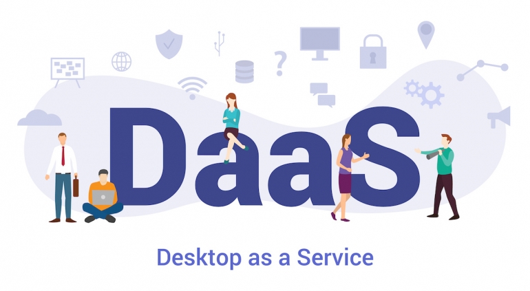 daas desktop as a service concept with big word or text and team people with modern flat style - vector