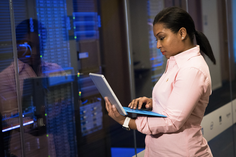 A cloud architect working on a server.