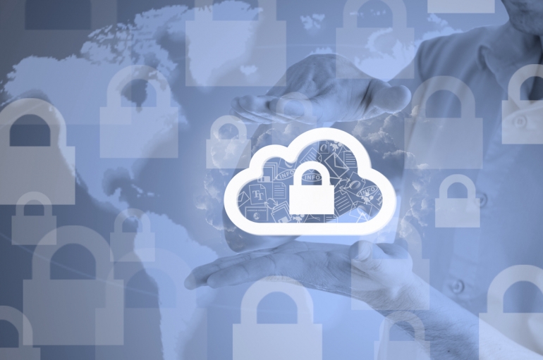 Protect cloud information data concept. Security and safety of cloud computing.