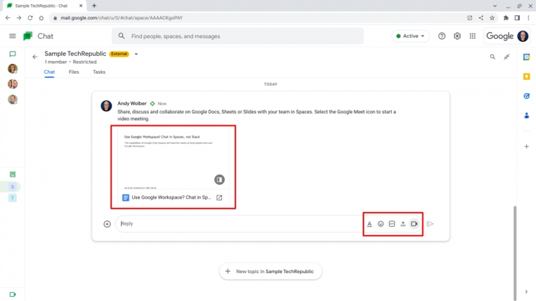 With threaded conversations, shared files, emoji reactions and access to Google Meet, Google Chat Spaces can serve as a central conversation hub for a team.