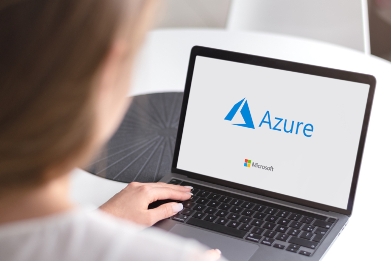 The Microsoft Azure logo on a computer.