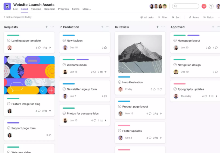 Asana board view makes work processes more transparent.