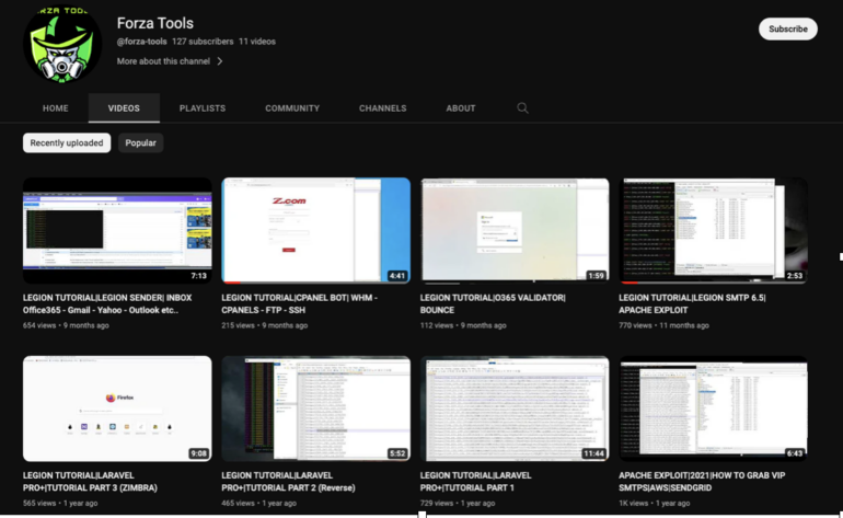 YouTube “Forza Tools” channel carrying tutorial videos for Legion.