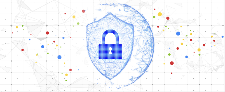 A shield and lock on a vector of the world.