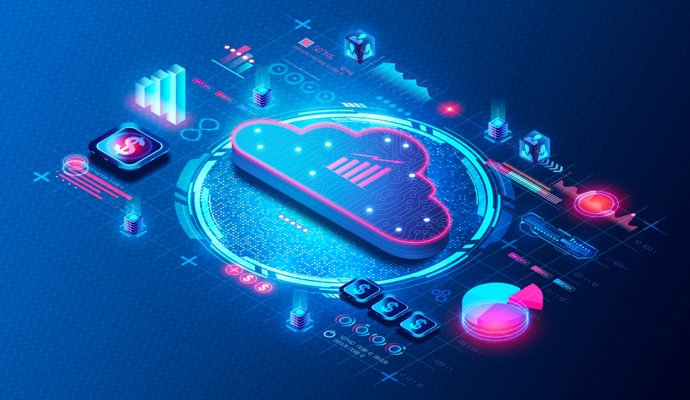 cloud illustration with symbols related to costs and money surrounding it