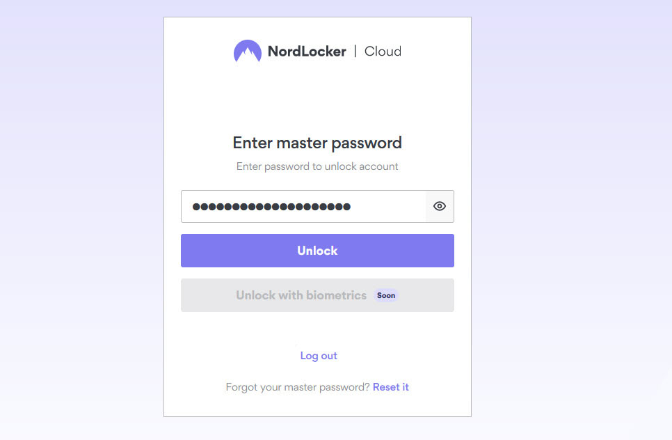 NordLocker log in page