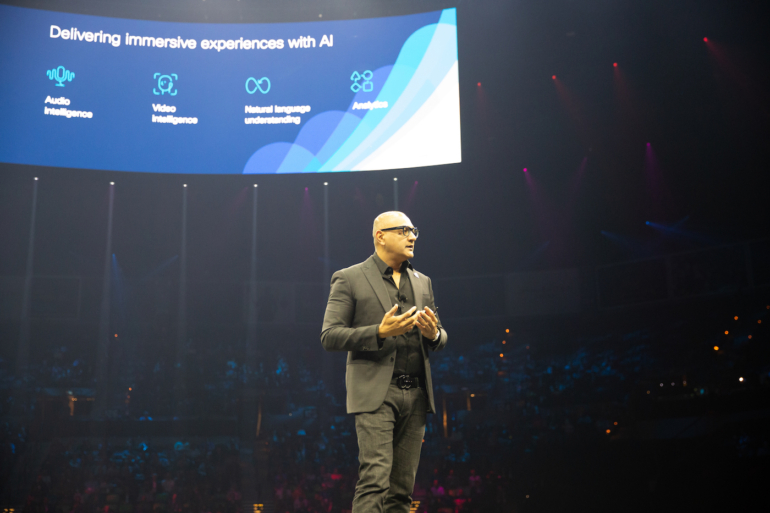 Jeetu Patel, executive vice president and general manager of security and collaboration at Cisco, gives a keynote presentation at Cisco LIVE 2023.