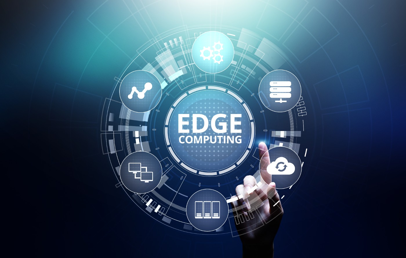 Edge computing modern IT technology on virtual screen.