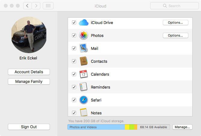 iCloud System Preferences dashboard